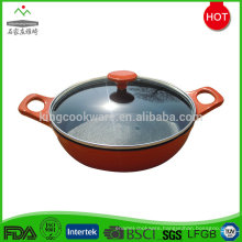 chinese cast iron color enameled wok pan with transparent lid